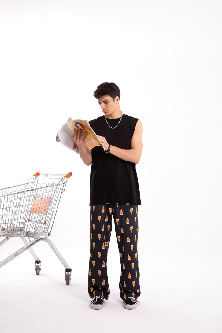 Pizza Dilim Baskılı Siyah Pijama Altı
