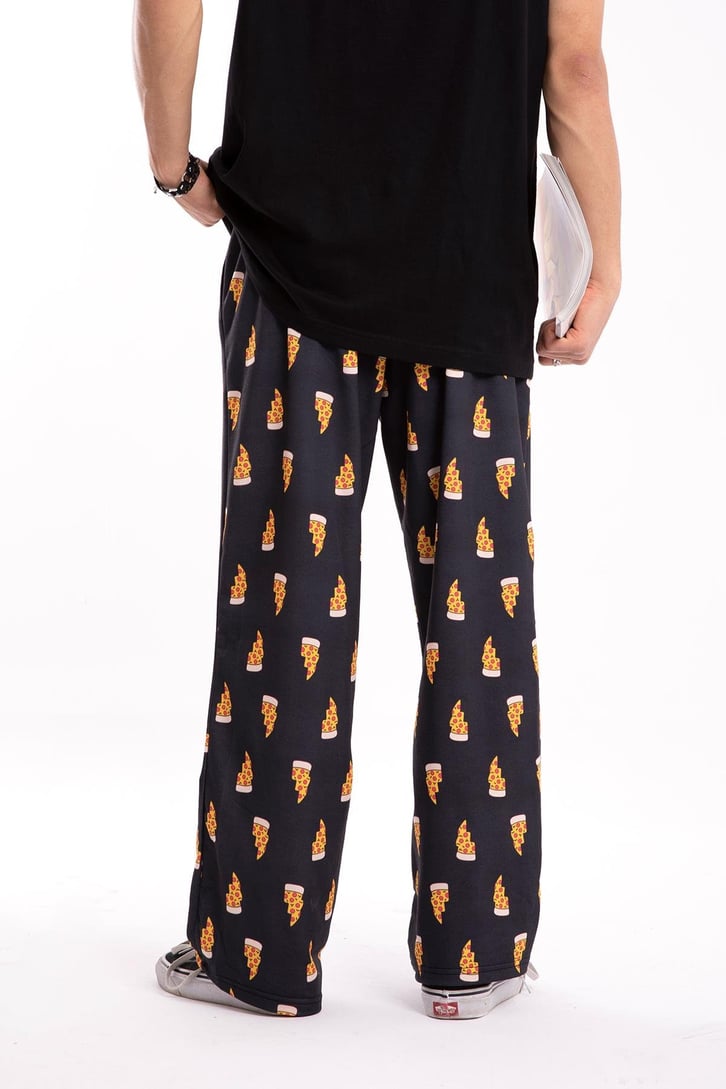 Pizza Dilim Baskılı Siyah Pijama Altı
