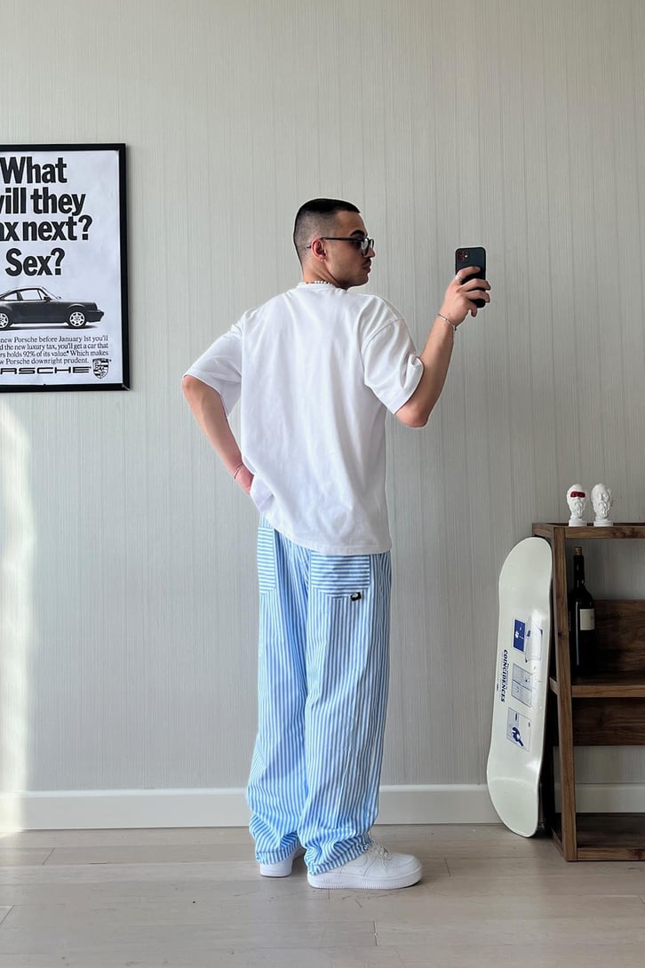 PJ Vibe İnce Çizgili Poplin Pantolon