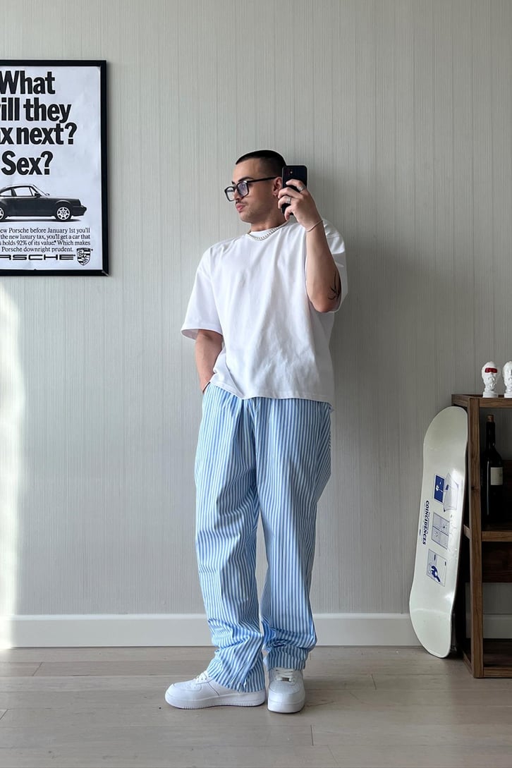 PJ Vibe İnce Çizgili Poplin Pantolon