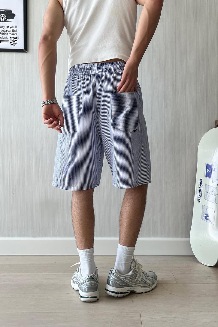 PJ Vibe İnce Çizgili Poplin Şort