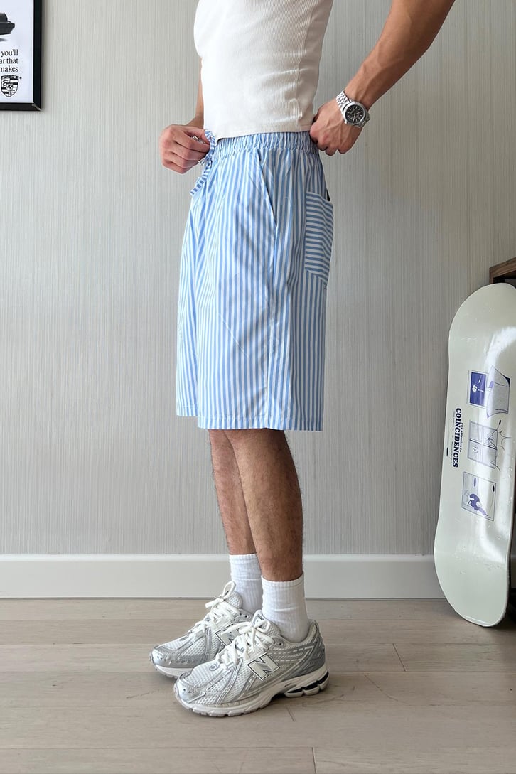 PJ Vibe İnce Çizgili Poplin Şort