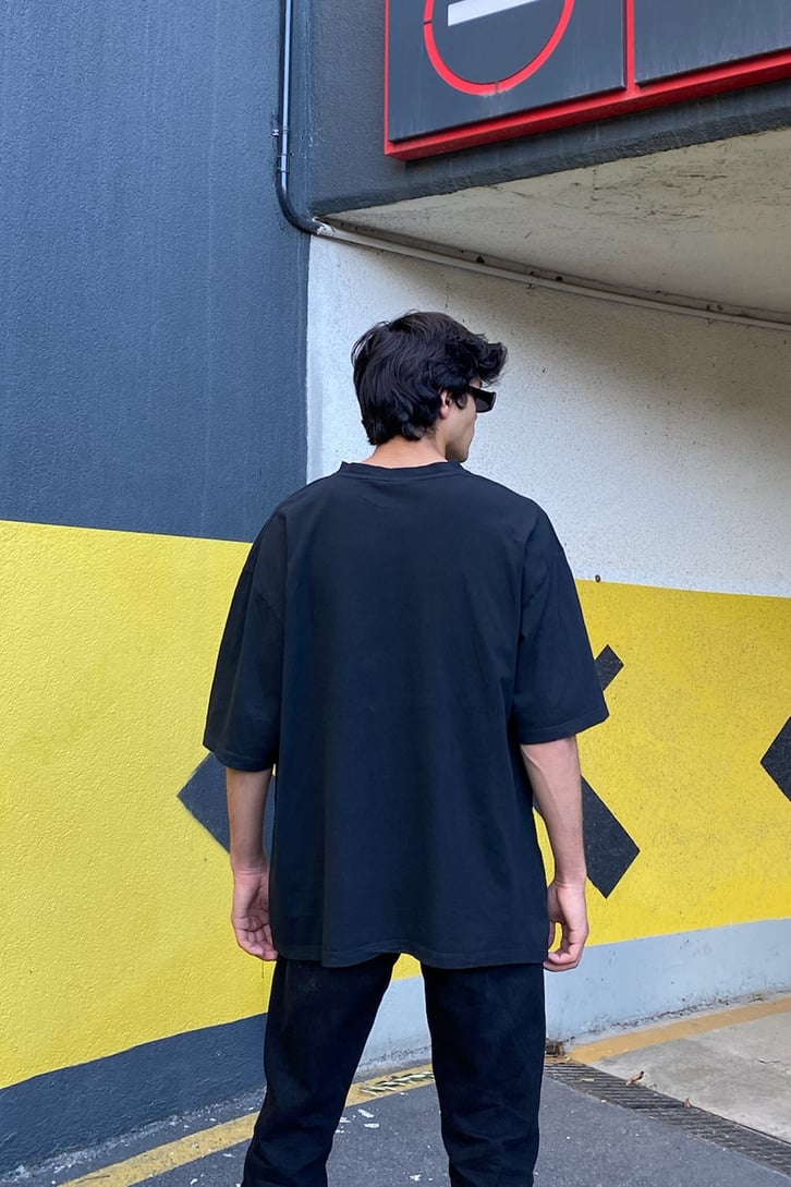 Playlist Baskılı Siyah Oversize Tshirt
