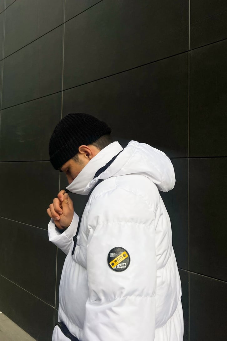 Pocket Detail Beyaz Şişme Mont