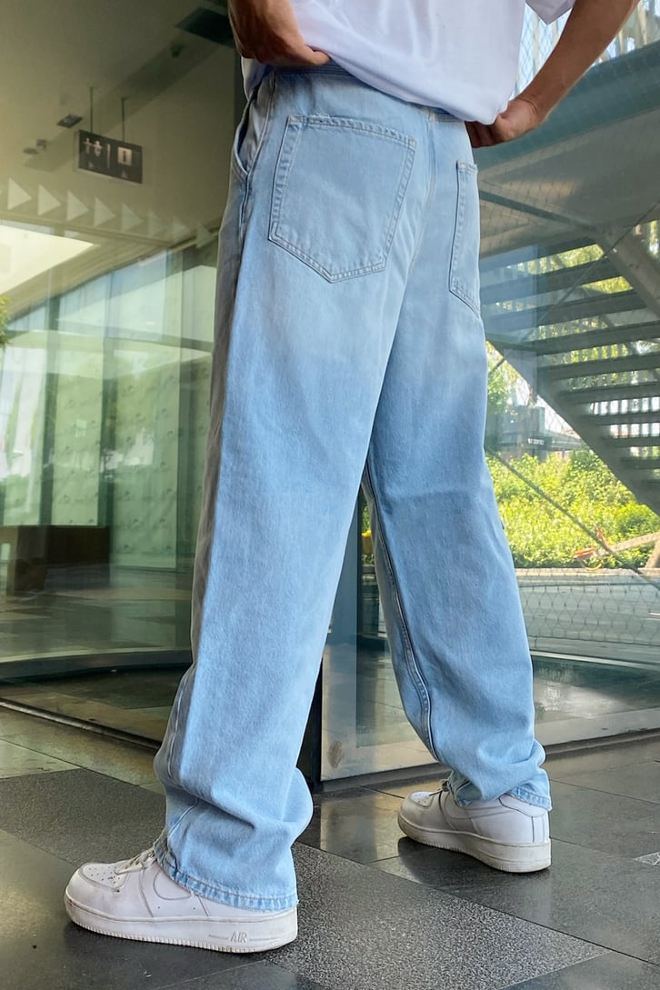 Pocket Detail Buz Mavi Baggy Jean