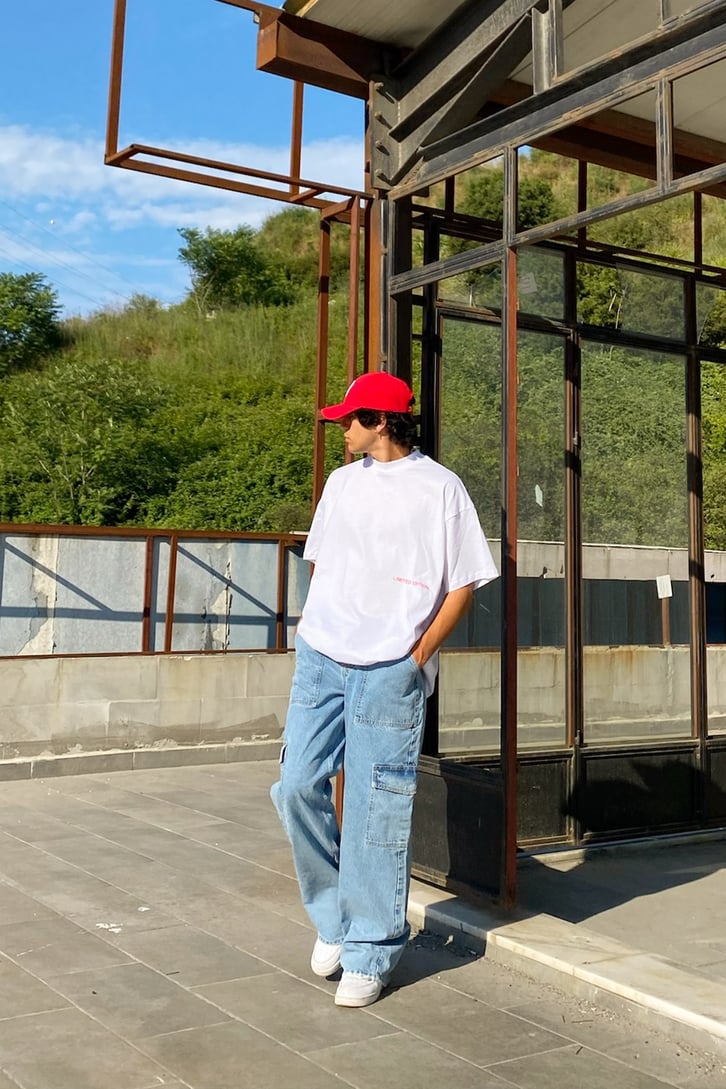 Pocket Detail Buz Mavi Baggy Jean