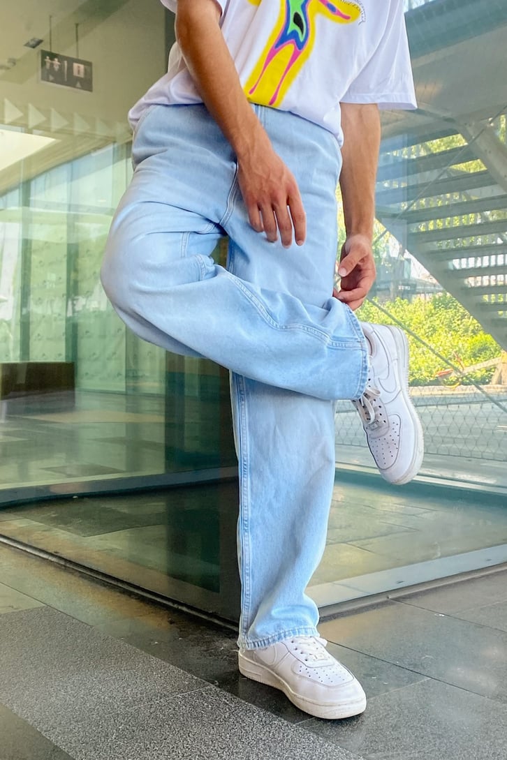 Pocket Detail Buz Mavi Baggy Jean