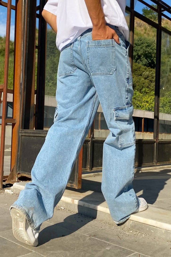Pocket Detail Buz Mavi Baggy Jean