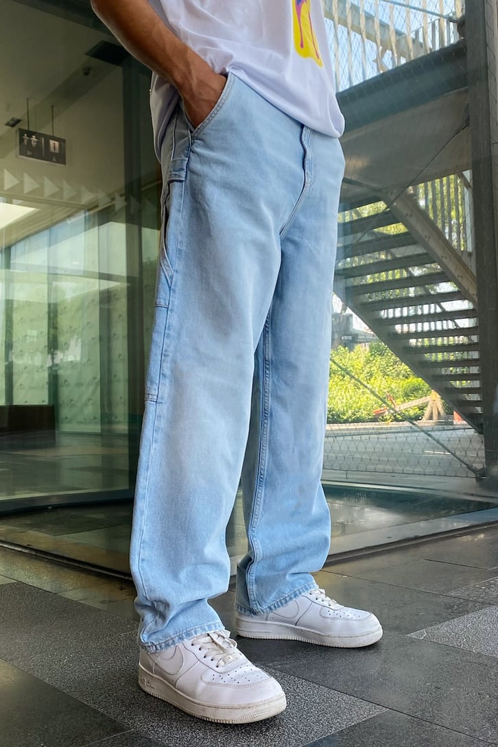 Pocket Detail Buz Mavi Baggy Jean