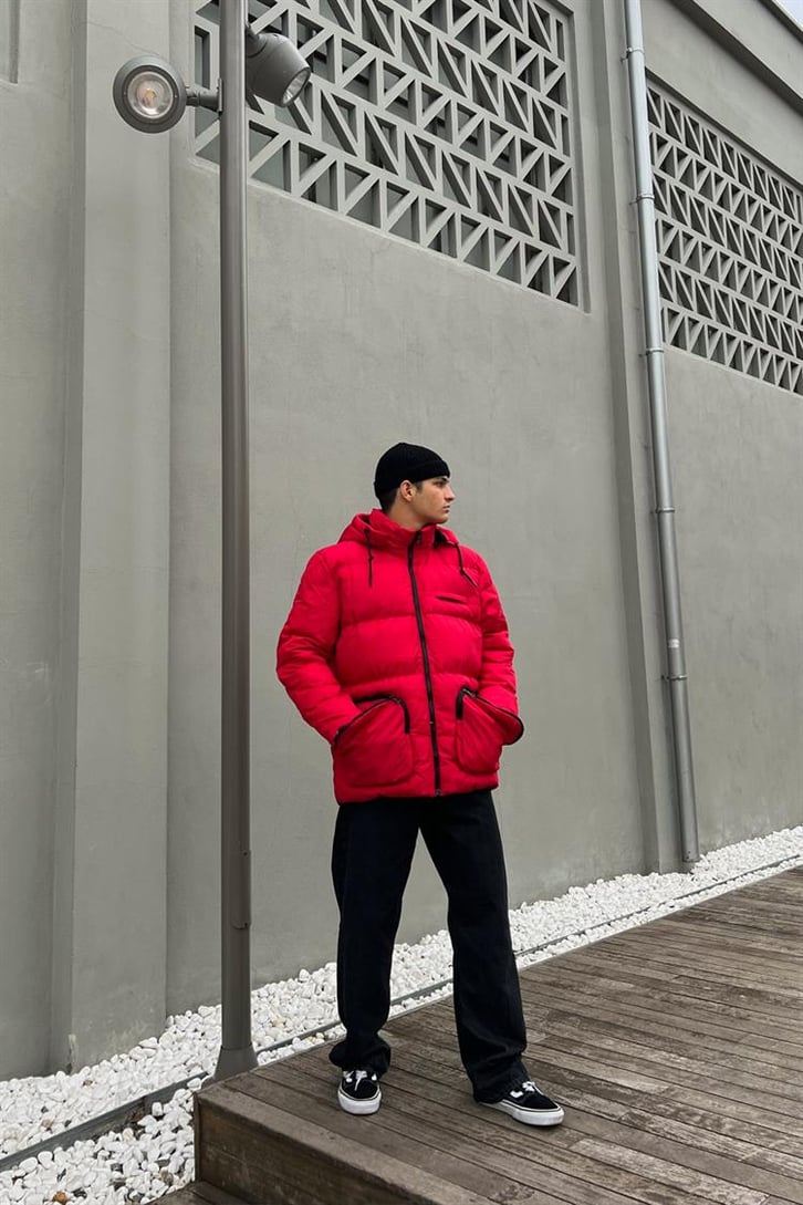 Pocket Detail Kırmızı Şişme Mont