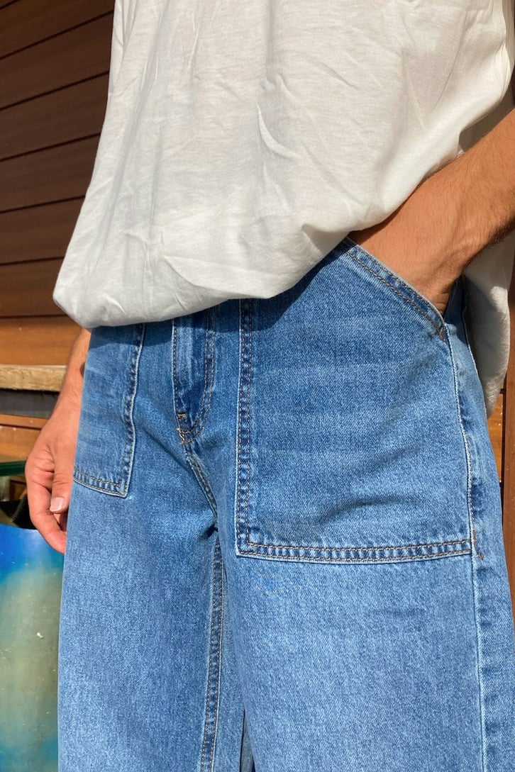 Pocket Detail Mavi Baggy Jean