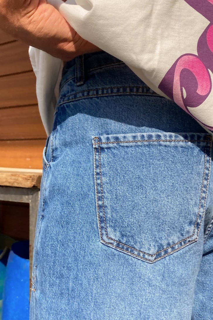 Pocket Detail Mavi Baggy Jean