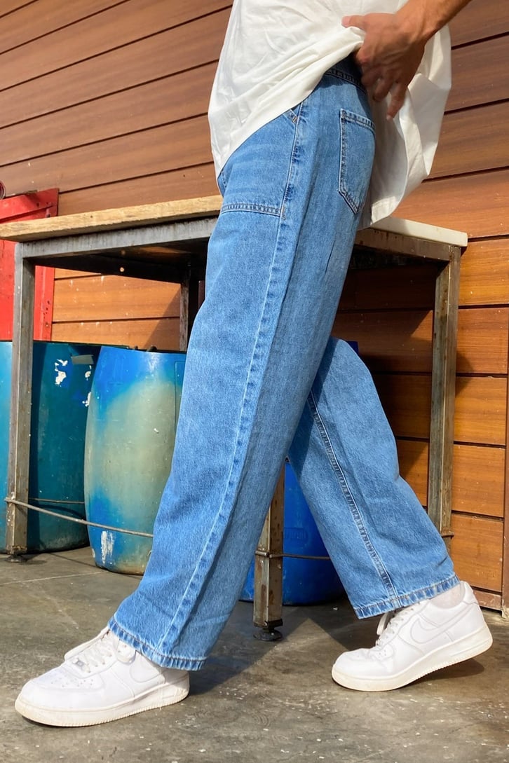 Pocket Detail Mavi Baggy Jean