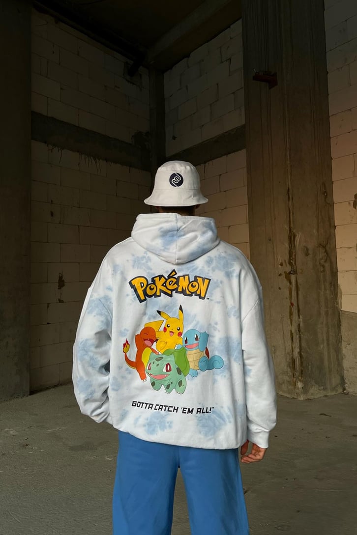 Poke Baskılı Batik Desen Oversize Hoodie