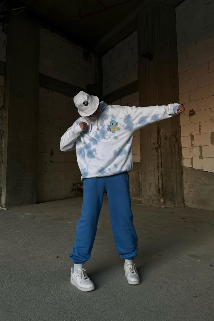 Poke Baskılı Batik Desen Oversize Hoodie