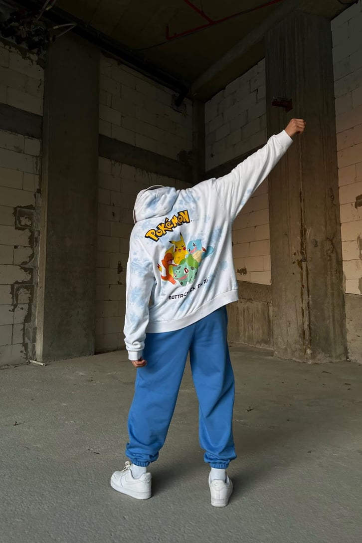 Poke Baskılı Batik Desen Oversize Hoodie