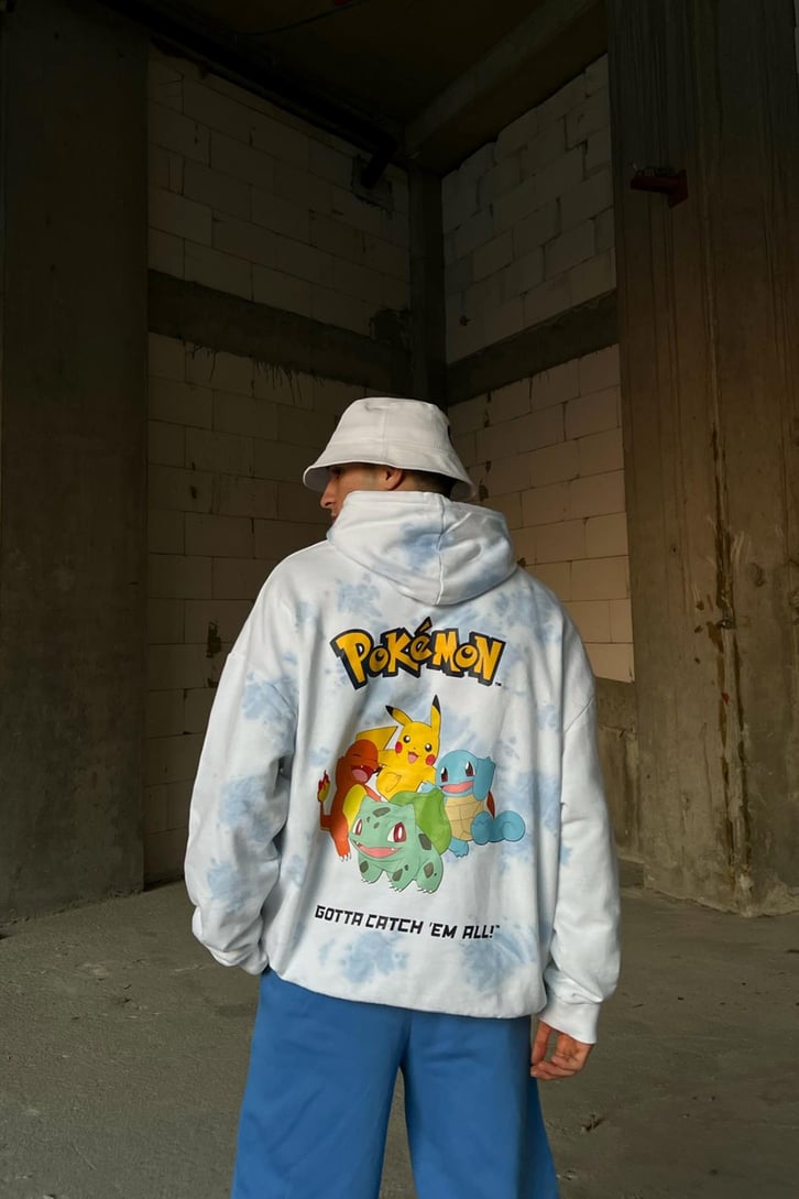 Poke Baskılı Batik Desen Oversize Hoodie