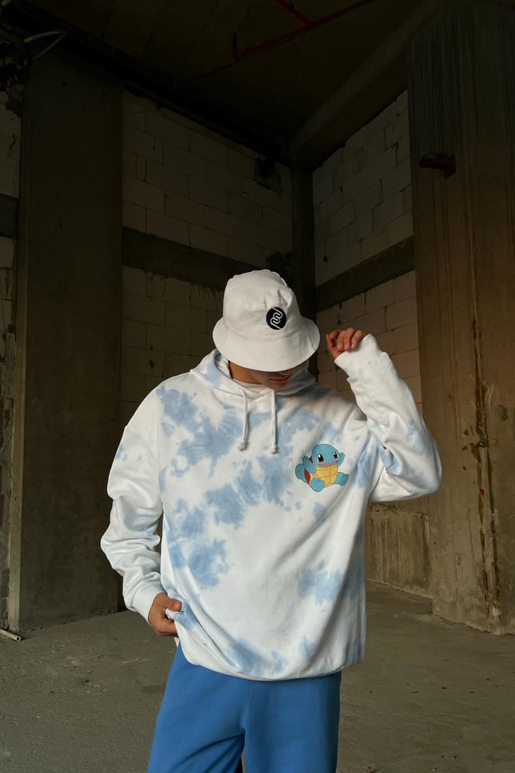 Poke Baskılı Batik Desen Oversize Hoodie