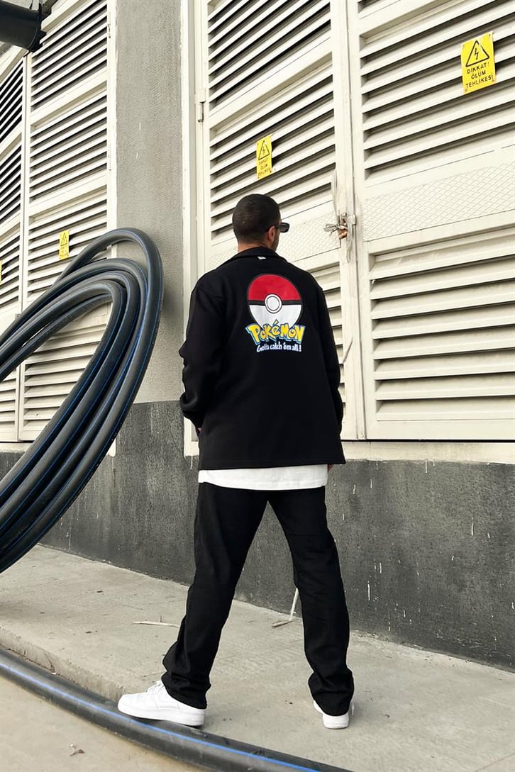 Pokemon Sırt Baskılı Siyah Ceket