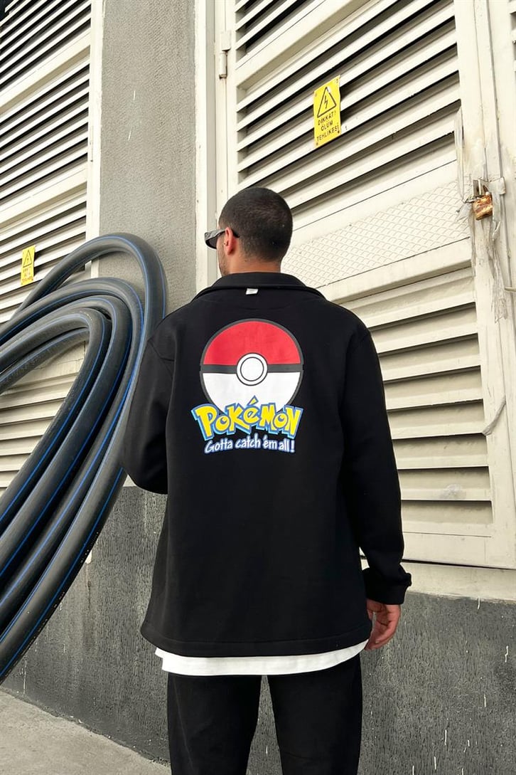 Pokemon Sırt Baskılı Siyah Ceket