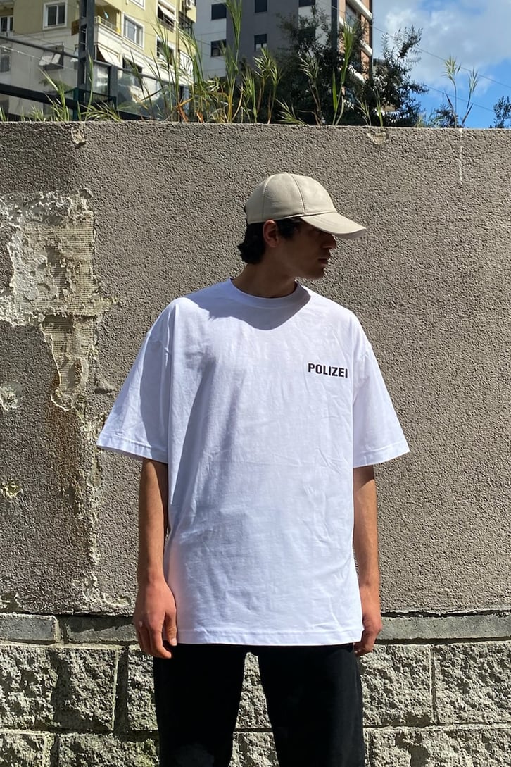 Polizei Baskılı Oversize Tshirt