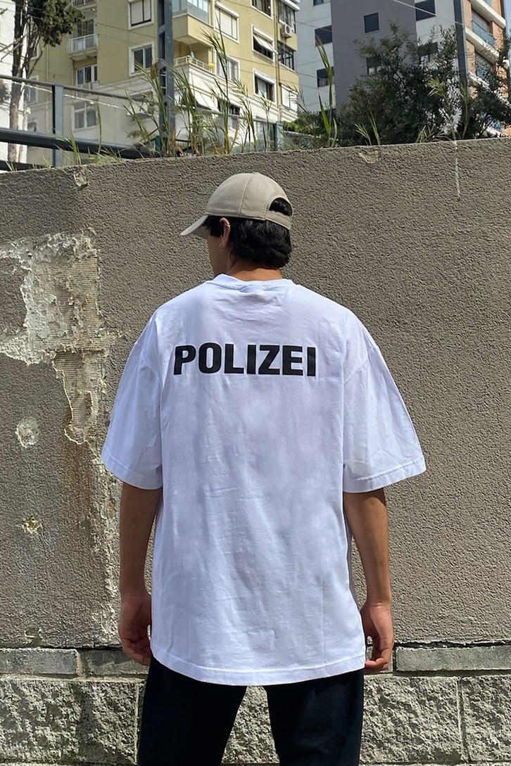 Polizei Baskılı Oversize Tshirt