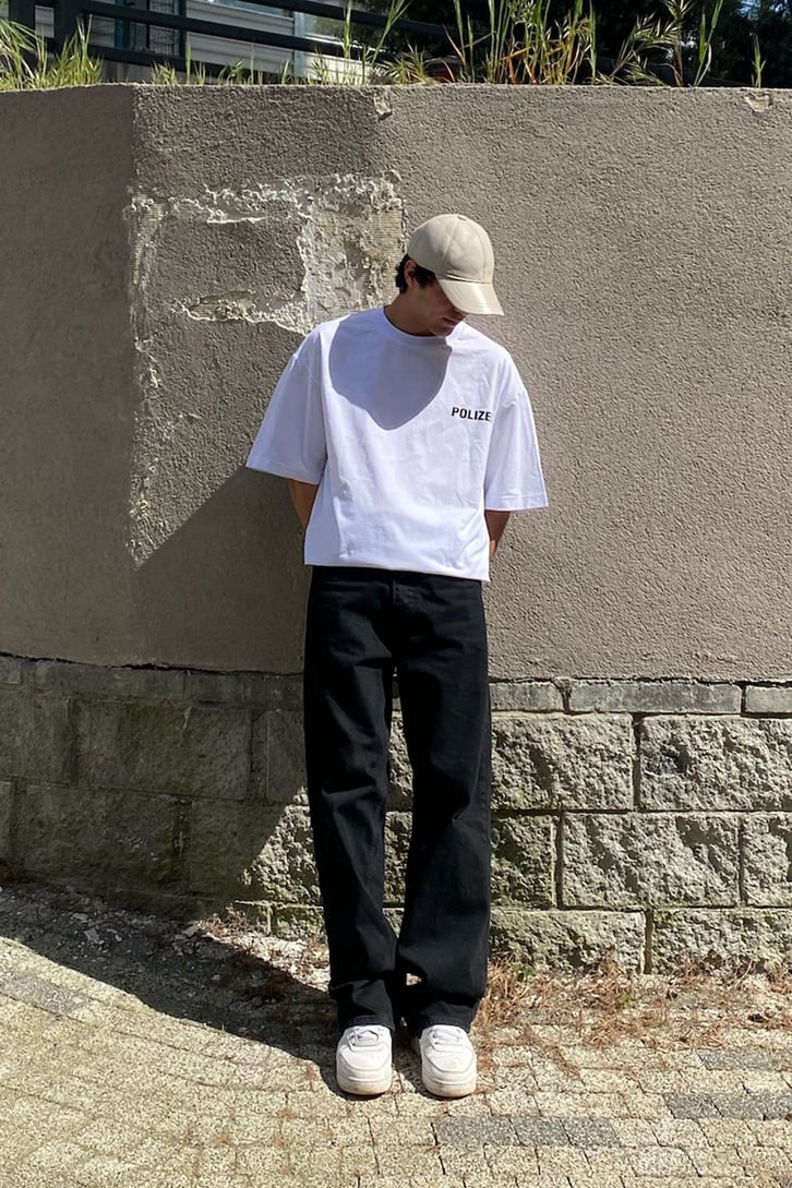 Polizei Baskılı Oversize Tshirt