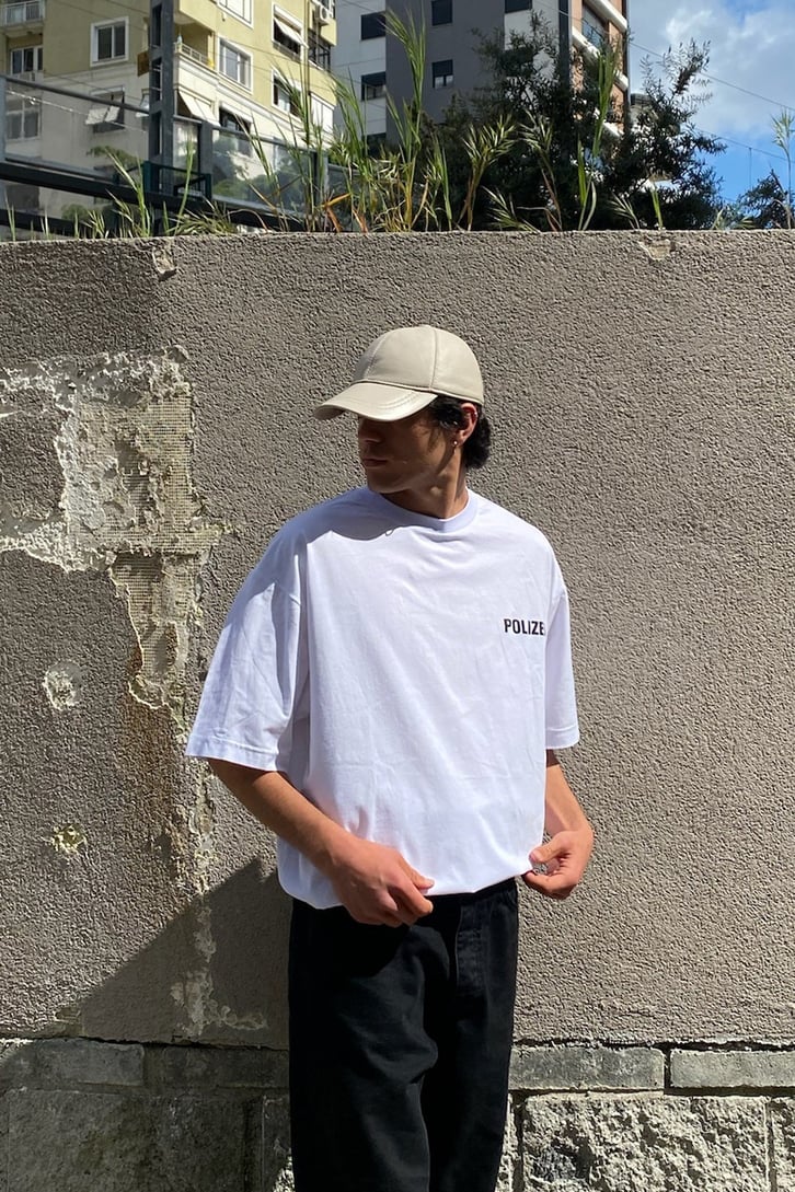 Polizei Baskılı Oversize Tshirt