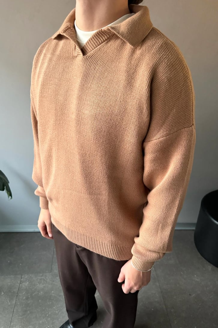 Polo Yaka Basic Camel Triko Kazak