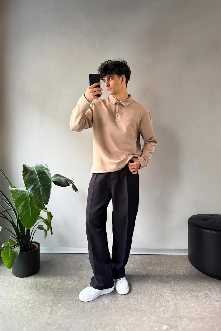Polo Yaka Basic Oversize Sweatshirt