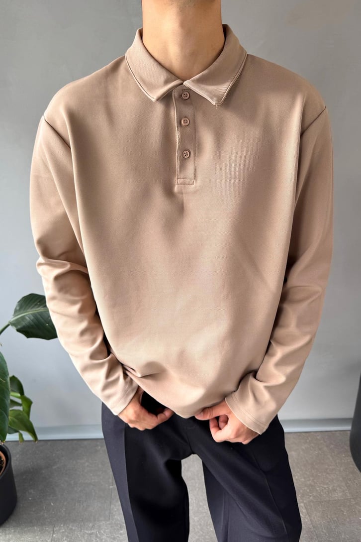 Polo Yaka Basic Oversize Sweatshirt