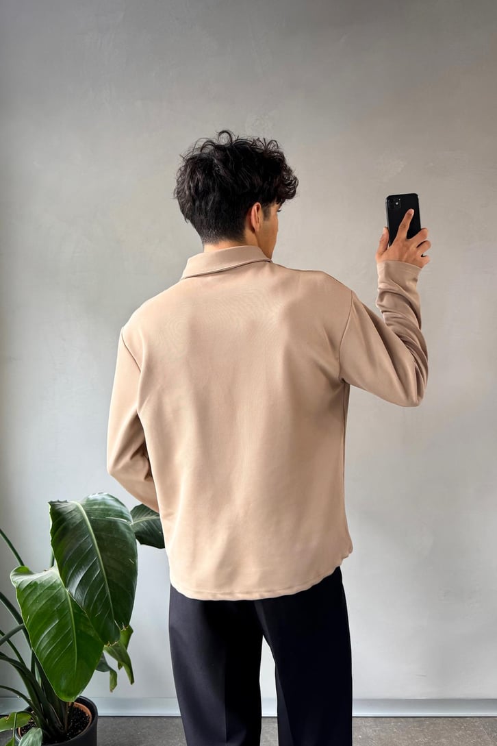 Polo Yaka Basic Oversize Sweatshirt