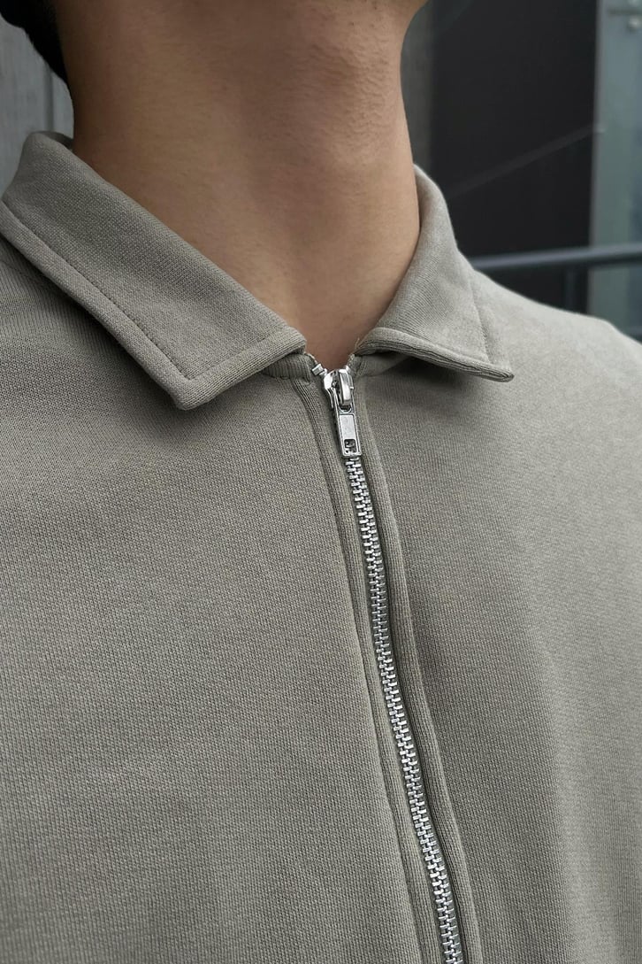 Polo Yaka Bej Zipper Ceket