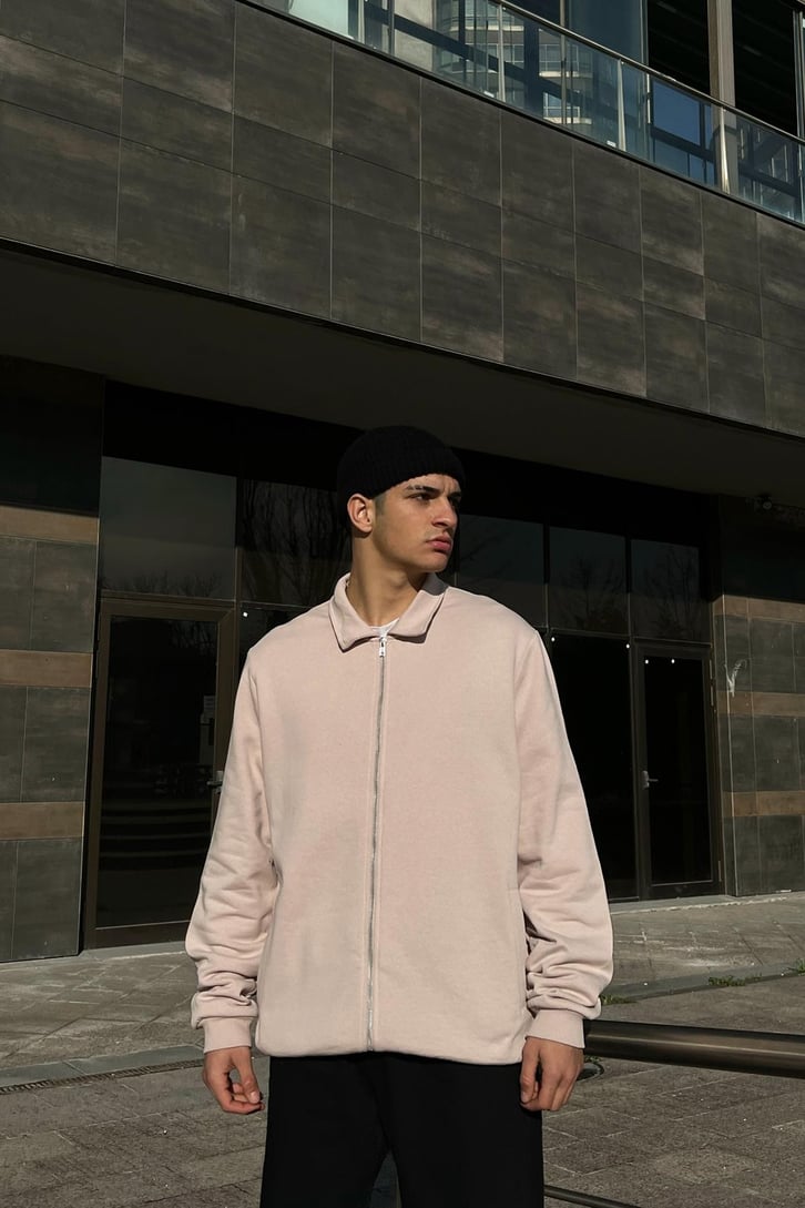 Polo Yaka Bej Zipper Ceket