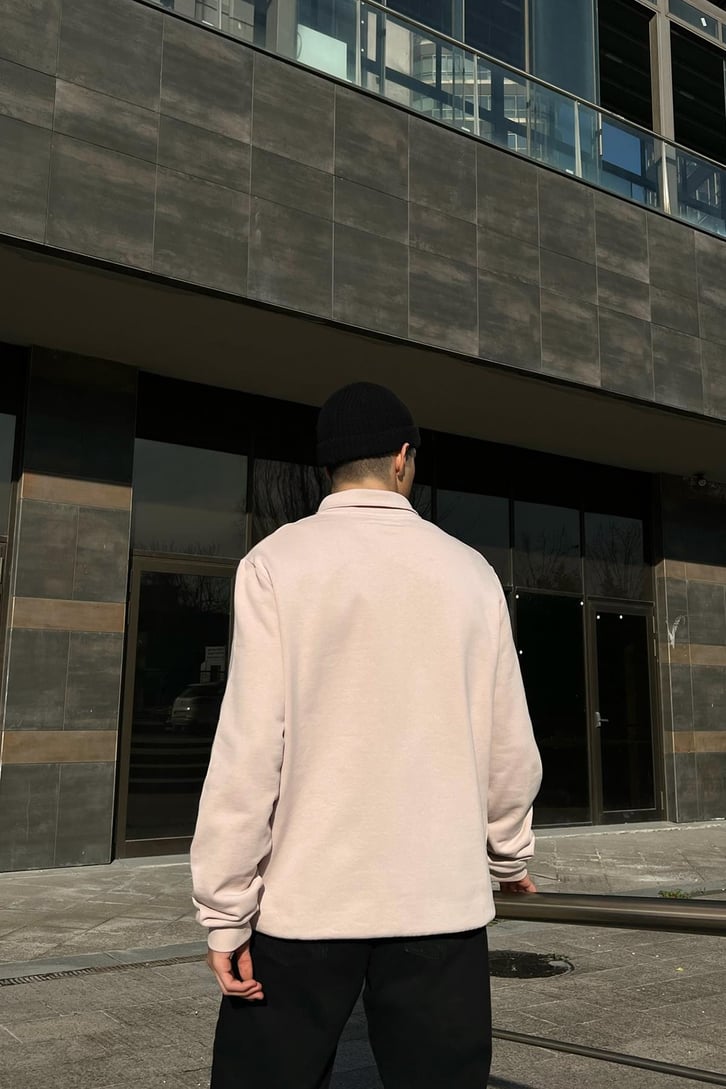Polo Yaka Bej Zipper Ceket