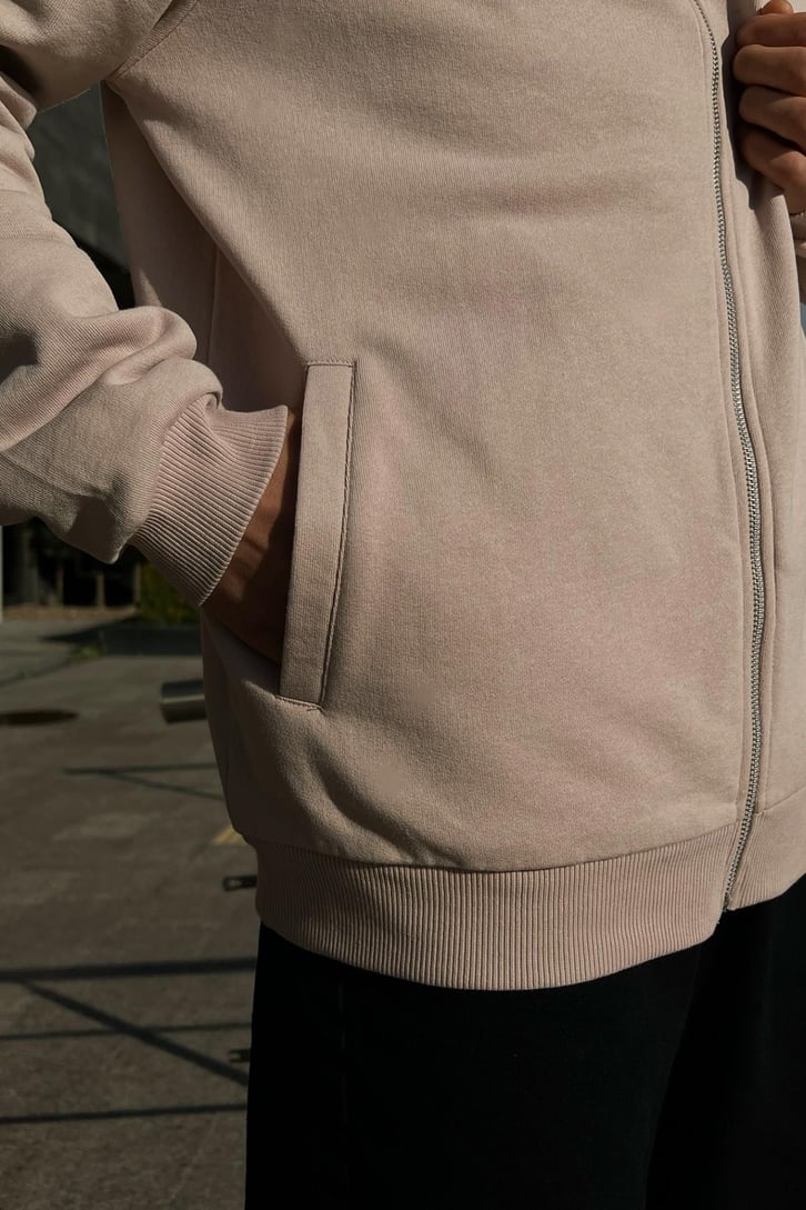 Polo Yaka Bej Zipper Ceket