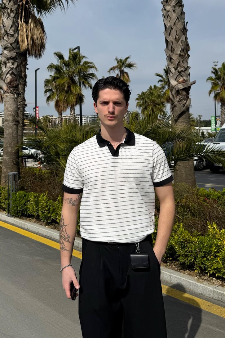 Polo Yaka Çizgili Tişört