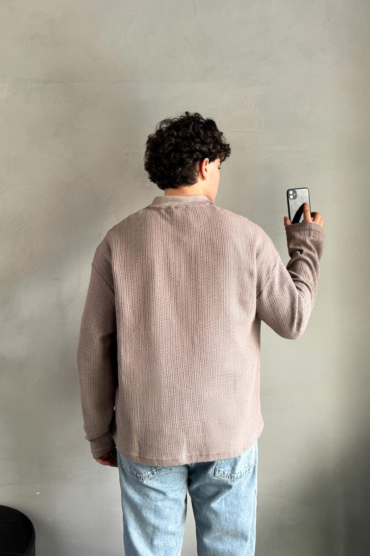 Polo Yaka Dokulu Oversize Sweatshirt