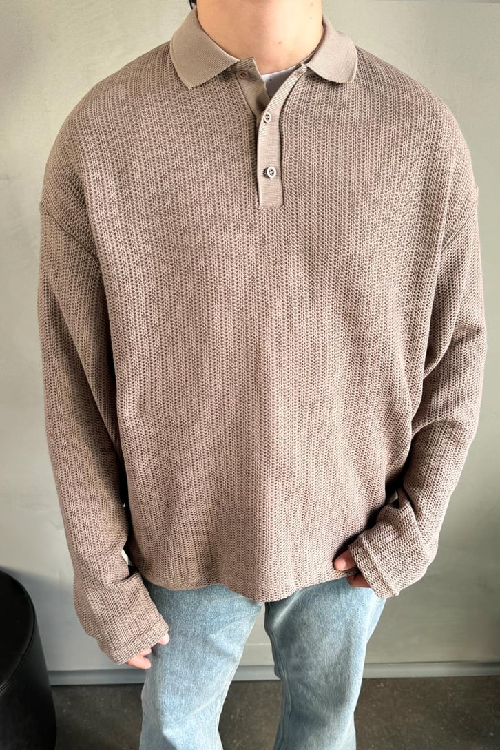 Polo Yaka Dokulu Oversize Sweatshirt