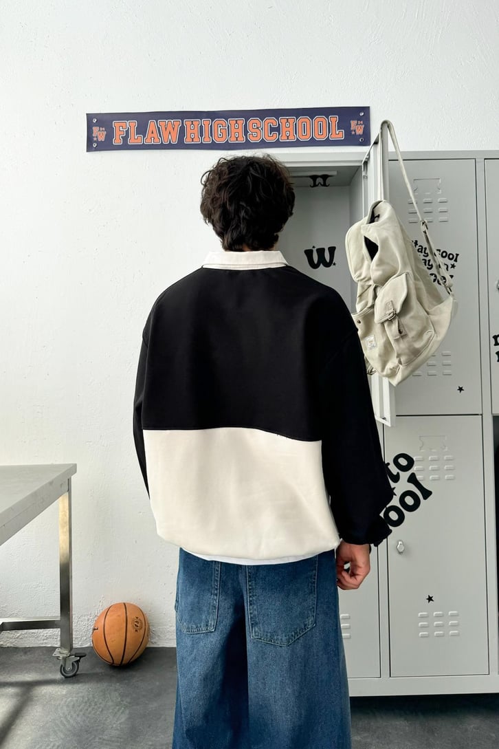 Polo Yaka Double Color Oversize Sweatshirt