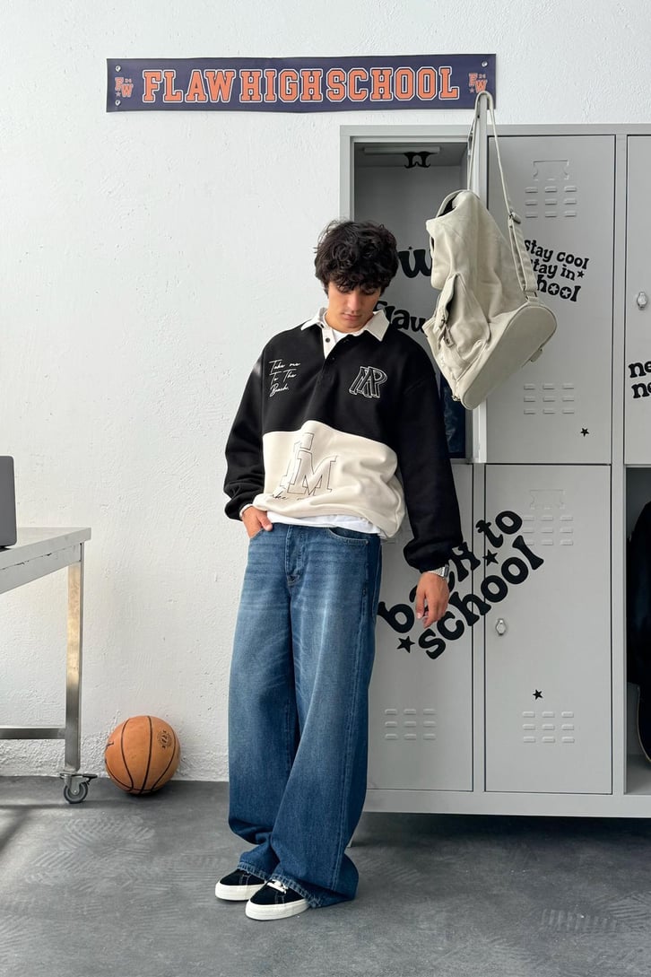 Polo Yaka Double Color Oversize Sweatshirt