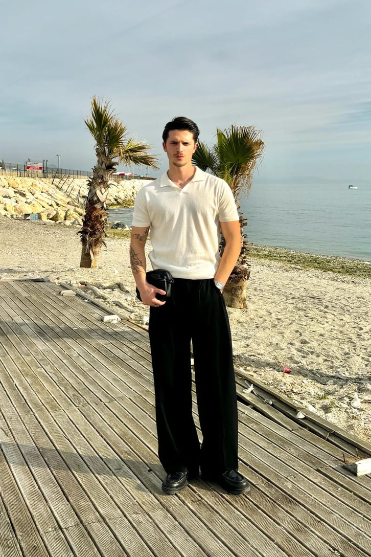 Polo Yaka Ekru Triko Tişört