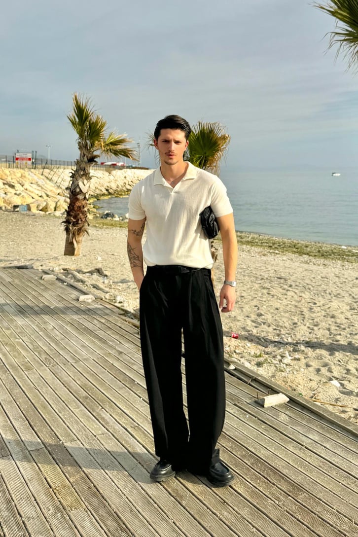 Polo Yaka Ekru Triko Tişört
