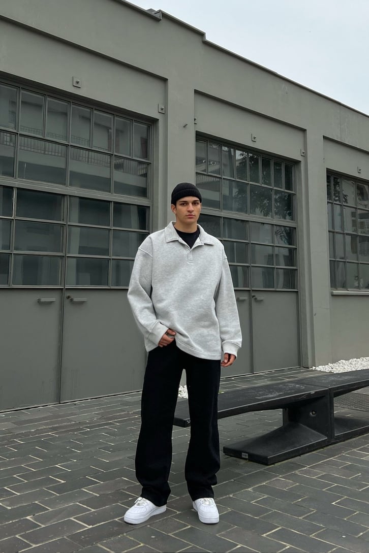 Polo Yaka Gri Sweatshirt