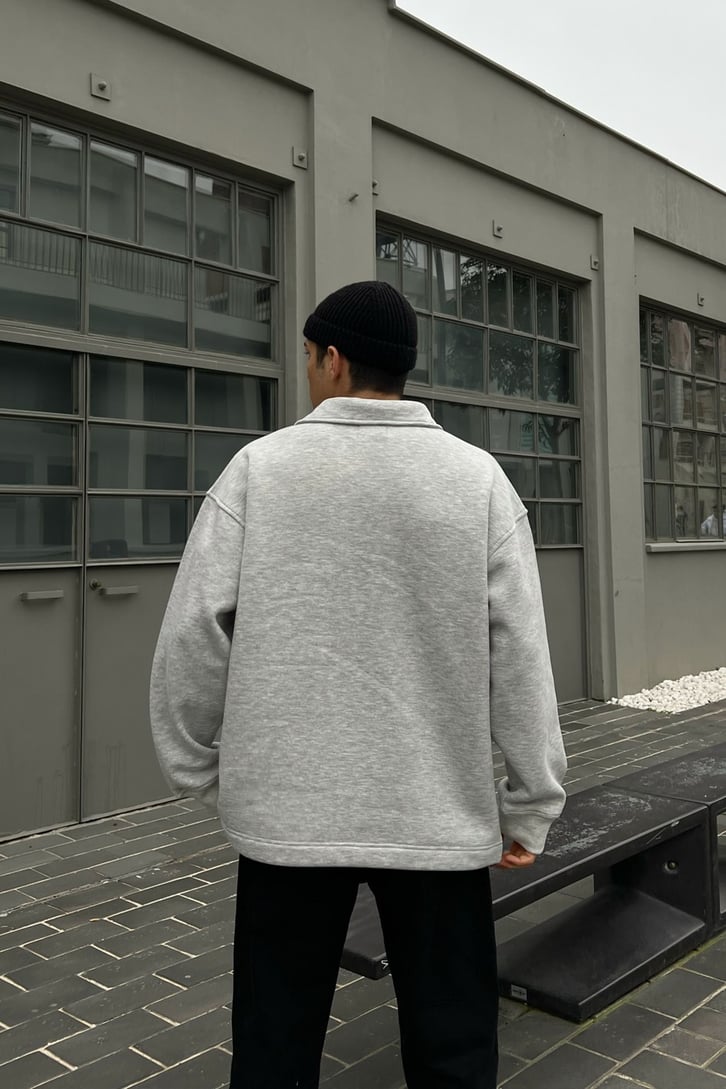Polo Yaka Gri Sweatshirt