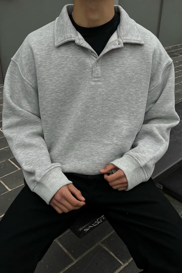 Polo Yaka Gri Sweatshirt