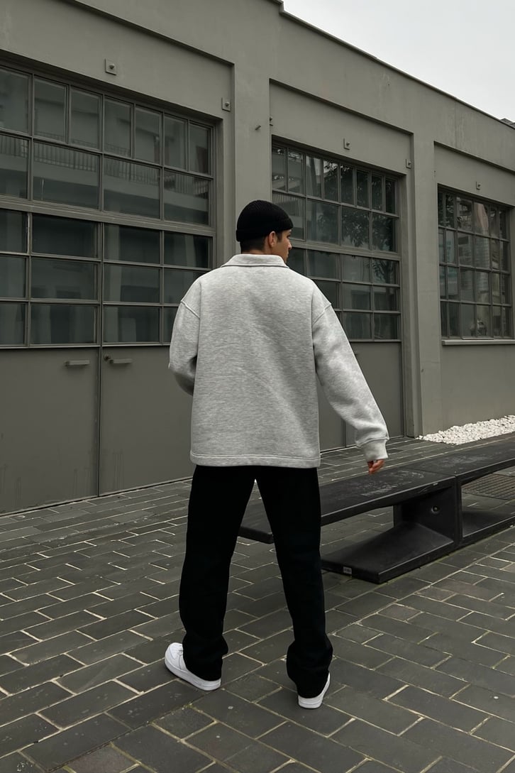 Polo Yaka Gri Sweatshirt