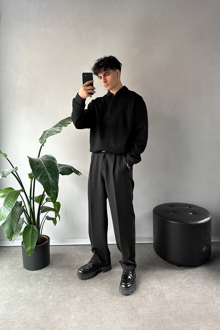 Polo Yaka Half Zip Pike Kumaş Sweatshirt