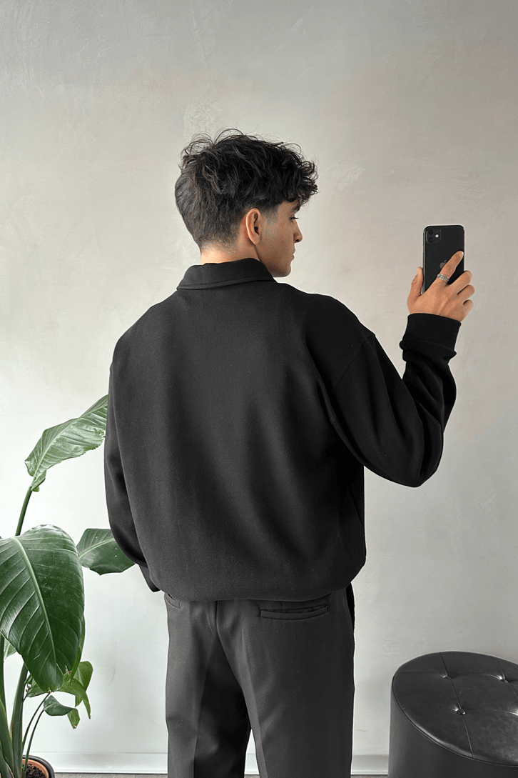 Polo Yaka Half Zip Pike Kumaş Sweatshirt