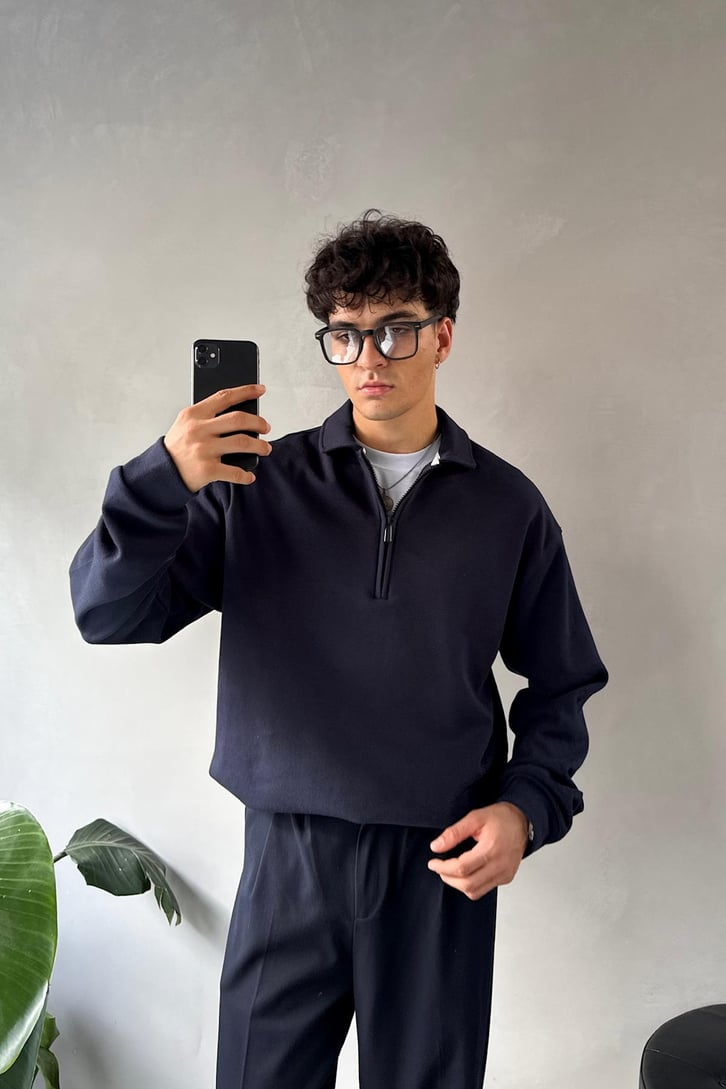 Polo Yaka Half Zip Pike Kumaş Sweatshirt